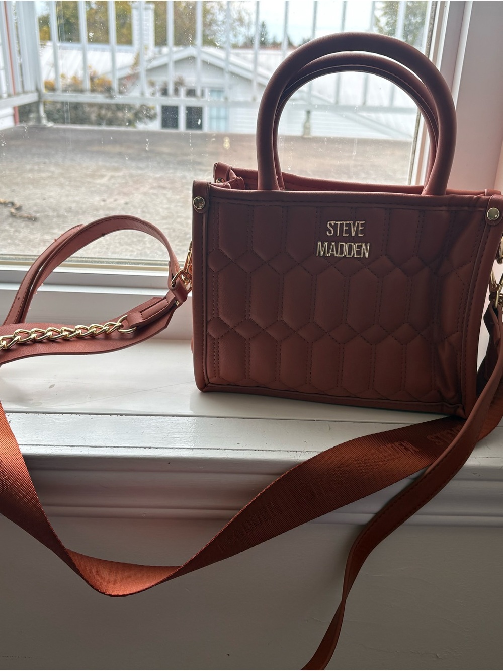 Steve Madden Quilted Mini Tote in Rust